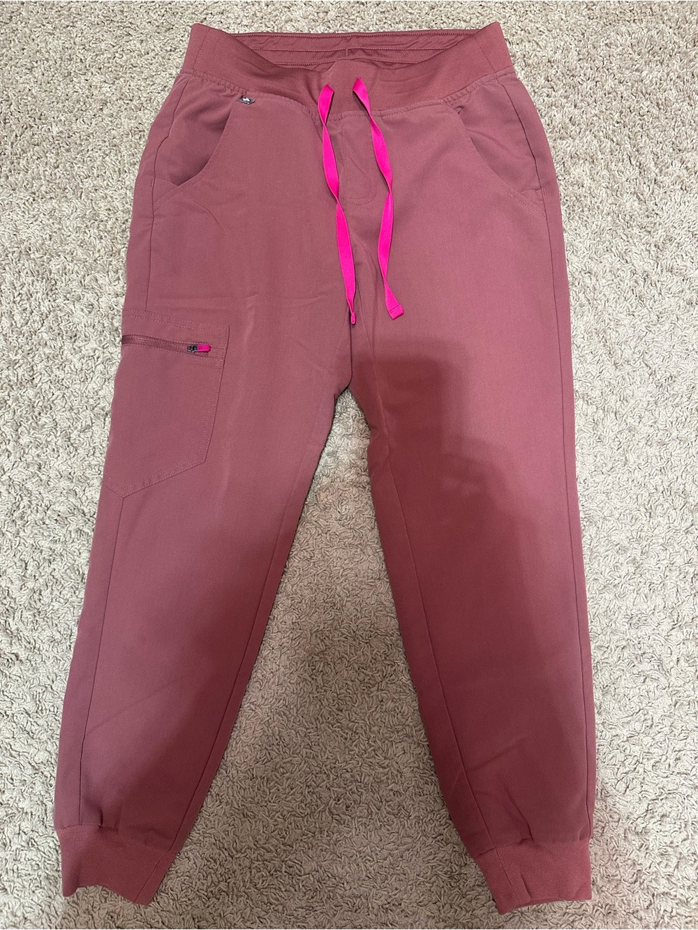 Figs Kids Burgundy Joggers with Hot Pink Drawstring